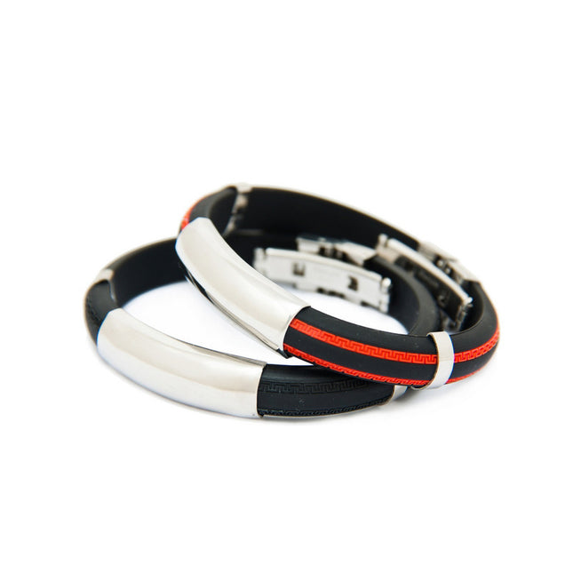 Cross-border stainless steel silicone bracelet sports arc bracelet black red European and American couples bracelet manufacturers wholesale
