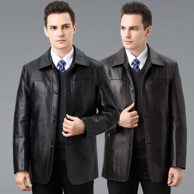 Winter New Warm Thickeneded Goatskin Jacket Men's Real Fur Collar Removable down Jacket Liner Middle-Aged and Elderly Lapel Jacket