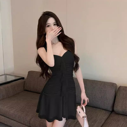 Sexy Mesh Tassel Stitching Ruffled Sling Hip Dress Spice Girl Figure Low-cut Deep V Skirt