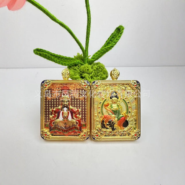 Five-Pronged Protector Square Pendant Buddha Amulet Xizang-Style Brass Gilded Zodiac Year Five-Pronged Protector Jewelry