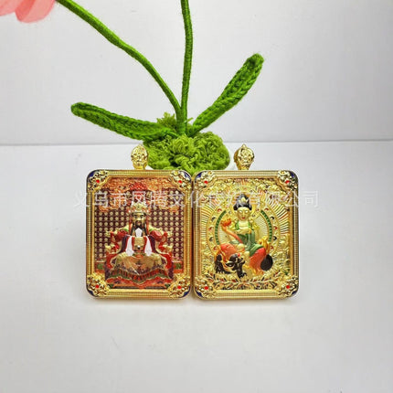Five-Pronged Protector Square Pendant Buddha Amulet Xizang-Style Brass Gilded Zodiac Year Five-Pronged Protector Jewelry