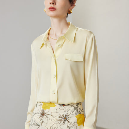 Silk Shirt for Women 2026 Spring and Summer New Style Long-Sleeved Work Clothing Solid Color 19mm Stretch Double Georgette Mulberry Silk Shirt