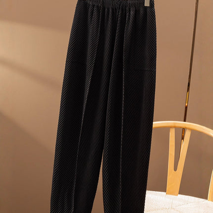 Issey Miyake's Trendy Thin Pants This Year, Slimming Magic Pants, New Summer Style, Heavy-Duty Pressed Creases, Elastic Waist, Tapered Granny Pants for Women