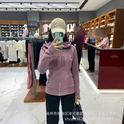 Lulu Original Scuba Cardigan Full Zipper Slim Long-Sleeved Hoodie Hooded Jacket Jacket Sweatshirt Women's Top