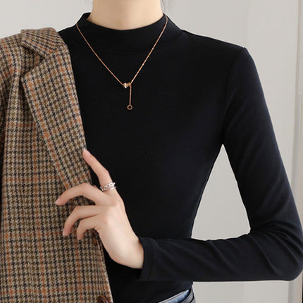 Bottoming Shirt T-Shirt Bottoming Fashion T-Shirt Bottoming Shirt Versatile Top 2025 New Slimming Look Mid-Collar Pure Color High Collar