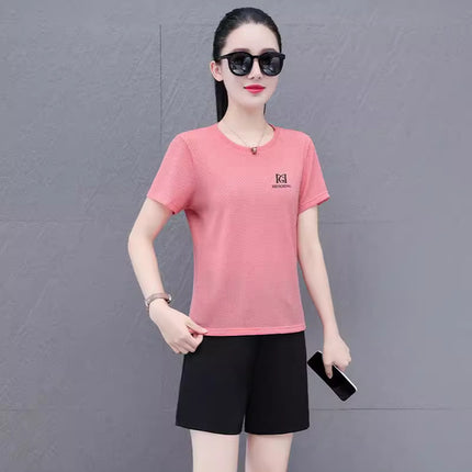 Ice Silk Short-sleeved Shorts Sports Fashion suit Summer Casual Women's Quick-drying Shortcut Pants Short-sleeved Sports suit
