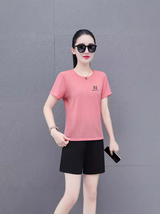 Ice Silk Short-sleeved Shorts Sports Fashion suit Summer Casual Women's Quick-drying Shortcut Pants Short-sleeved Sports suit