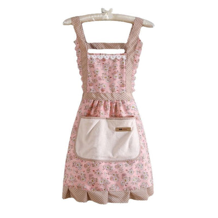 Factory Direct Sales New Kitchen Household Cooking Canvas Cotton Apron Lace Cute Hand-Wipeable Suspenders Pure Cotton for Women