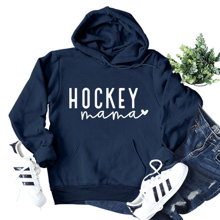 Cross-border autumn and winter European and American women's top hoodie Hockey mama pattern letter printed casual hooded sweater