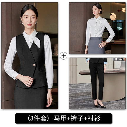High-End Professional Suit Women's Long-Sleeved New Vest Skirt Bank Manager Business Formal Wear Hotel Front Desk Work Clothes