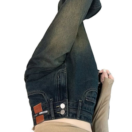 Retro blue narrow straight pants women's spring and autumn 2024 New High waist slimming mop wide leg jeans small