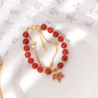 Double chain red beads red maple leaf