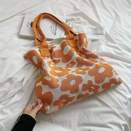 2023 New Amazon Flower Bag Knitted Bag Large Capacity Tote Bag Student Shoulder Bag Wool Bag Trendy Women