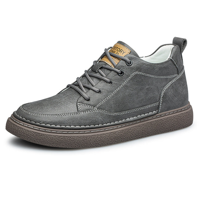 Men's Shoes Spring New Mid-top Winter Sports Casual Board Shoes Teenager Black Leather Shoes Increased 8cm Trendy Shoes