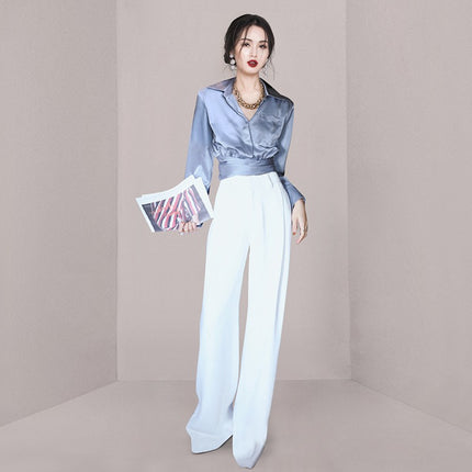 Royal Sister Fan High Waist Show Hip Show High Wide Leg Cross-border 2023 Socialite Fashion All-match Korean Style Floor-mopping Wide Leg Pants Women
