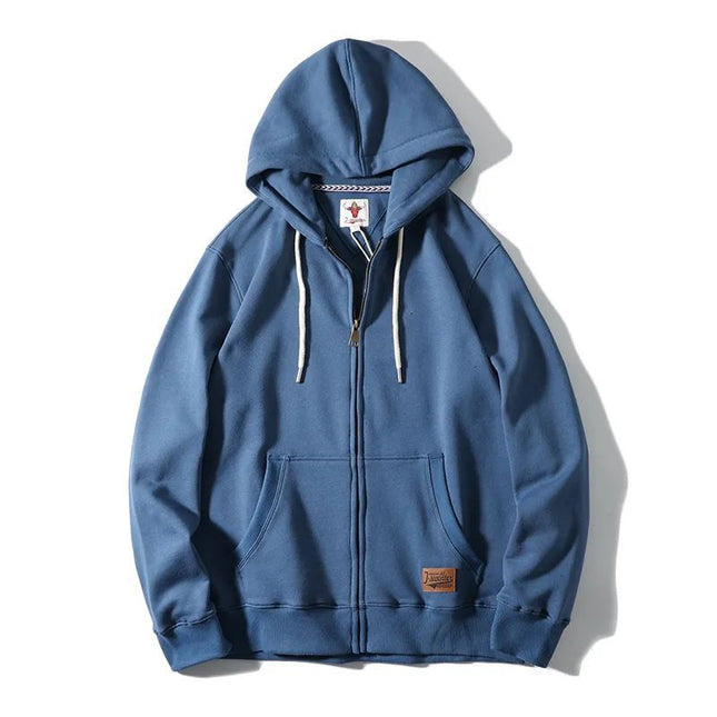 High weight cotton blended technology brushed brushed zipper cardigan solid color warm hooded sweater couple coat