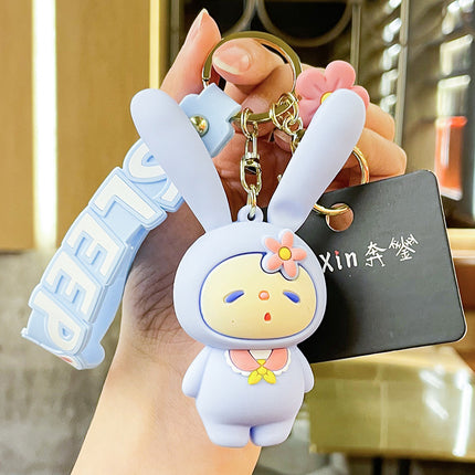 Original Inflatable Vertical Ears Rabbit Silicone Decompression Keychain Car Exquisite Couple Backpack Hanging Ornaments Business Gifts