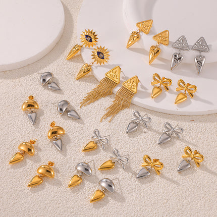European and American Design Women's Hip Hop Personalized Trendy Titanium Steel Plated 18k Gold Geometric Devil's Eye Tassel Earrings suit