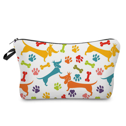 Trendy new sausage dog printed cosmetic bag cute animal cosmetics storage bag large capacity wash bag