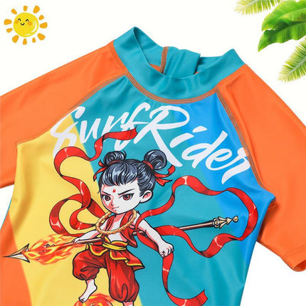 2025 Nezha Swimsuit Kidsren's Cartoon Swimsuit Swimming Cap Cute Boy Swimsuit Small and Medium-Sized Kidsren's One-Piece Swimsuit
