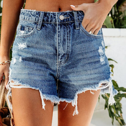 Factory Direct sales Amazon Women's ripped Denim shorts high waist frayed hot selling European and American style comfortable hot pants for hot girls