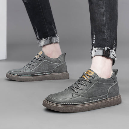 Men's Shoes Spring New Mid-top Winter Sports Casual Board Shoes Teenager Black Leather Shoes Increased 8cm Trendy Shoes