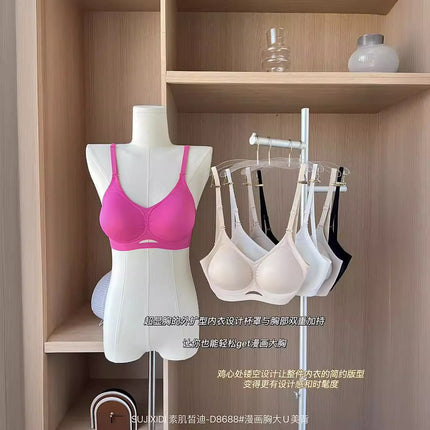 Summer Outer Expansion U-Shaped Back Bra for Women Without Rims, Sexy Shoulder Straps, Cross Halter Style, Jelly Peach Soft Support