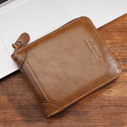 Wallet men's driver's license bag leather case retro simple men's casual short wholesale wallet multi-functional zipper card case