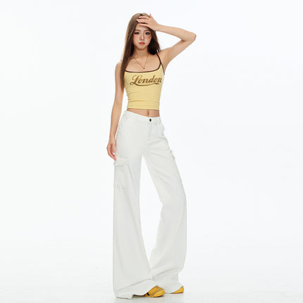 Raccoon House # Khaki New Stretch Work Jeans for Women, Low-Waisted, Leg-Free, Versatile, Slimming, Micro-Flared Pants for Women