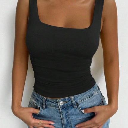 2025 European and American Cross-Border New Women's Sleeveless Camisole Square Neck Casual Basic Crop Top