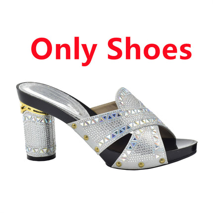 Cross-border Evening with Hot Diamond Shoe Bag Hollow High Heel Round Toe Sandals with Hand Bag Fashion Dinner suit