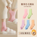 Winter warm [Macaroon] thickened 5 pairs / Ladies cotton socks [35-40] free size