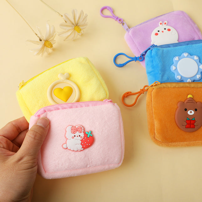 Cute plush coin purse children girl heart student mini wallet key storage bag portable earphone bag wholesale