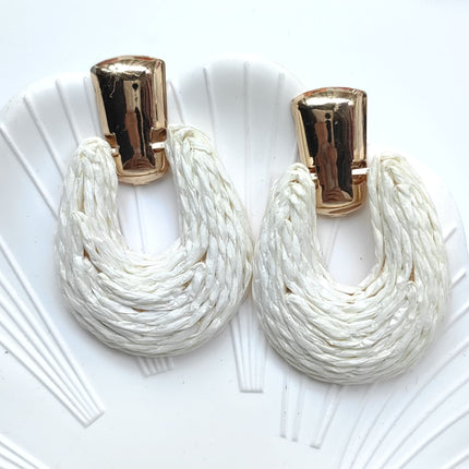 Cross-border Hot Selling European and American Color Rafi Grass Earrings Geometric Round Earrings Hand-woven Earrings for Holiday Ears