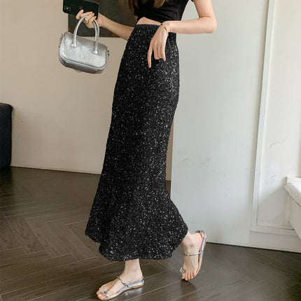 Real shot 2024 spring and summer new eye-absorbing heavy-work sequins fishtail skirt long skirt high waist women