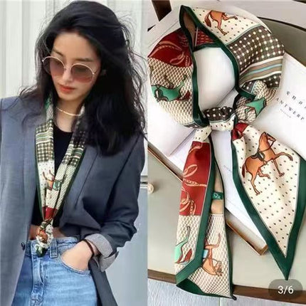 2025 New Long Scarf Korean Style Printed Temperament Scarf Summer Fashion Decorative Bangle Scarf Factory Wholesale