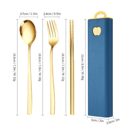 304 Stainless Steel Convenient Tableware Fork, Spoon and Chopsticks Three-Piece Set Outdoor Travel Student Storage Box Tableware Set