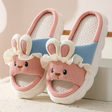 Cute lace rabbit parent-child male and female baby adult indoor and outdoor home wooden floor thickened linen Four Seasons slippers