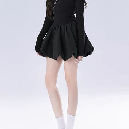 French Retro Hepburn Style Black Square Neck Dress for Women Autumn and Winter Birthday Dress Princess Style Puffy Short Skirt