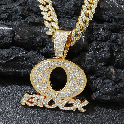 European and American Personality Hip Hop Cross-border Men's Jewelry Fashion Brand OBLOCK English Letter Pendant Full Diamond Cuban Chain Necklace