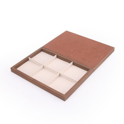 Black walnut wood grain jewelry plate ring necklace bracelet display box white flannel jewelry storage rack