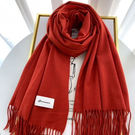 Solid Color Faux Cashmere Scarf for Women, Annual Meeting Red, High-End Feel, Spring and Autumn Woven Neck Scarf, Korean Style Versatile Artistic Warm Shawl