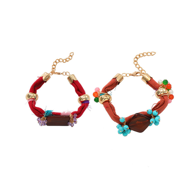 Za European and American Exaggerated Hand-Woven Turquoise Alloy Bracelet 2-Piece Set Summer Beach Vacation Style Hand Jewelry Cross-Border Supply