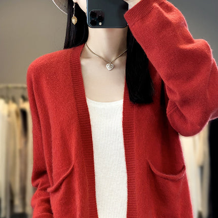 Solid Color Cardigan Women's Loose Knitwear Spring & Fall New Versatile Outwear Short Shawl Long-sleeved Slim Outer Top