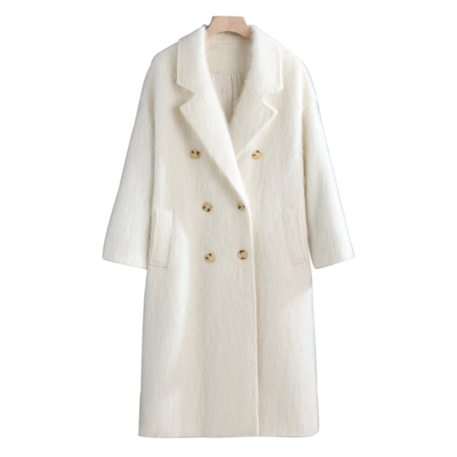 New Light Luxury Soft Brushed 100% Cashmere Long Coat for Women, Oversized Double-Breasted Loose Extended Coat