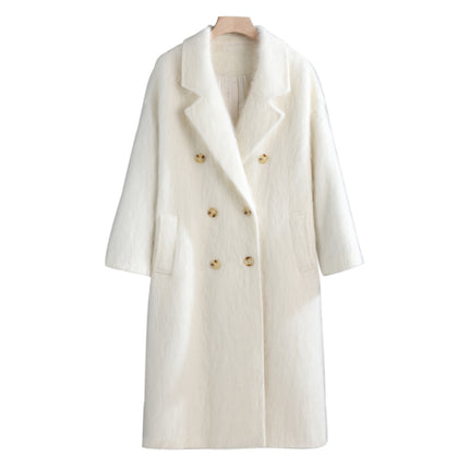 New Light Luxury Soft Brushed 100% Cashmere Long Coat for Women, Oversized Double-Breasted Loose Extended Coat