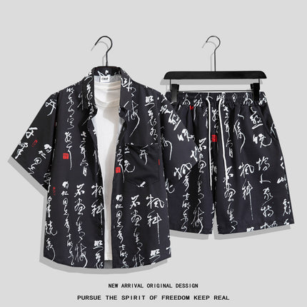 Men's Ins Summer Loose Short-Sleeved Shorts Suit Trendy and Handsome Beach Floral Couple Clothes Hawaiian Style Shirt