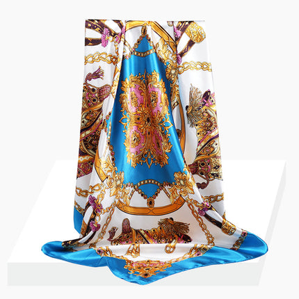 Spring and Autumn New 90 Square Scarf Printing Silk Satin Hangzhou Scarf Square Scarf Shawl Gift Factory Wholesale