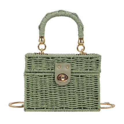 New High-End Straw Bag, Hand-Held Crossbody Bag, Women's Bag, Small Fragrant Woven Bag, Small Square Bag, Vacation Beach Bag for Women