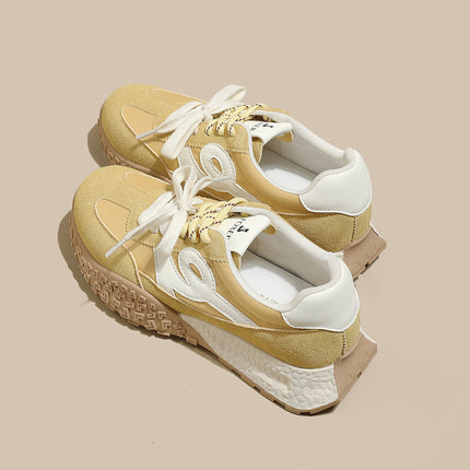 Genuine Leather Retro German Training Shoes for Women 2025 New Spring and Summer Thin Breathable Ballet Forrest Gump Shoes Yellow Casual Sports Shoes